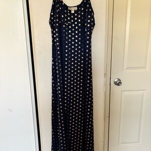 Michael Kors Dark Blue Maxi Dress with Gold Dots